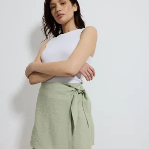 Sage Green Crinkle Lightweight Wrap Over Skort